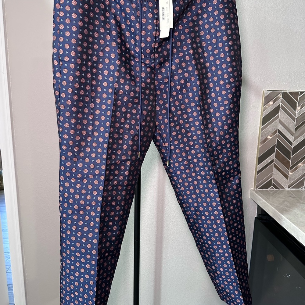 J. Crew Navy Pants with Pink Dot Floral Print
